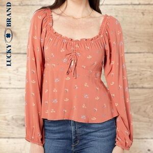 Lucky Brand Women's Floral Coral Blouse